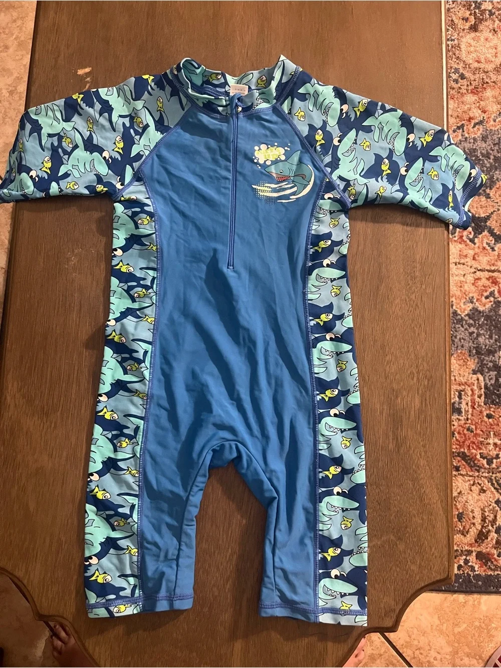 Toddler Shark Print UV Swimsuit 2T – Blue One Piece Swimwear